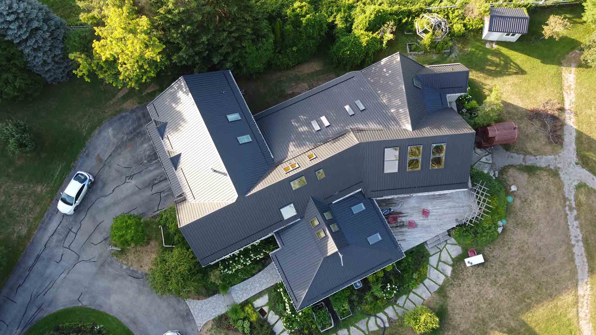 Metal roof aerial view